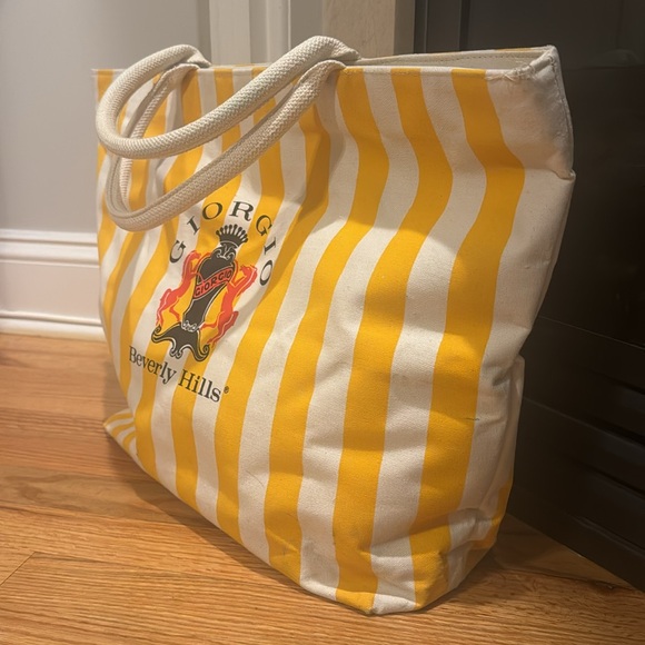 Giorgio Beverly Hills Yellow/White Striped Tote Bag - Picture 12 of 12